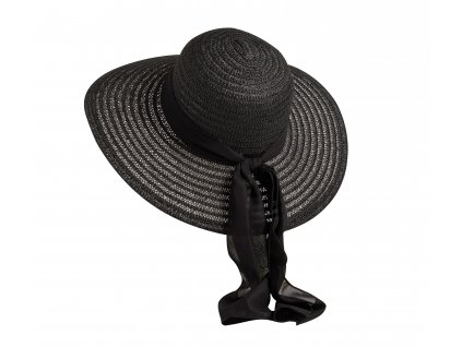 Bonneta Karfil Dámský letní klobouk s širokou krempou a šátkem Víctorien černý