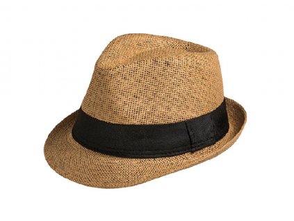 Bonneta Karfil Unisex letní trilby klobouk hnědý s černou stuhou Kilian