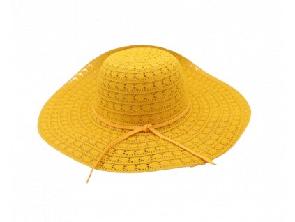 Bonneta Hologramme Paris Dámský letní krajkový klobouk s širokou krempou Lydie žlutý
