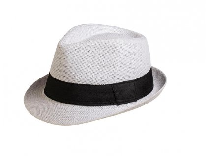 Bonneta Hologramme Paris Unisex letní trilby klobouk bílý s černou stuhou Kilian outfit