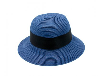 Bonneta Hologramme Paris Dámský letní cloche klobouk s černou stuhou a mašlí Rebecca modrý