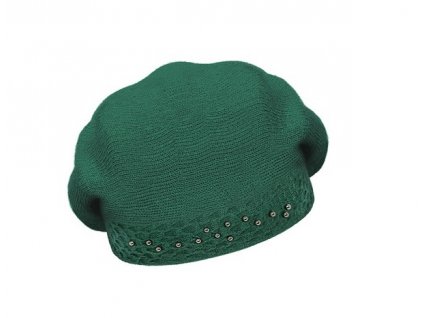Bonneta Rabionek Dámský vlněný pletený baret s perličkami a plastickým vzorem Liana tmavě zelený