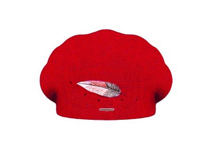 Bonneta Rabionek Dámský vlněný pletený baret s peříčkem Inka červený