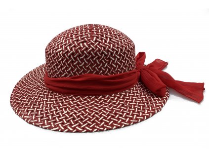 Bonneta Hologramme Paris Dámský letní klobouk s širokou krempou a mašlí červený