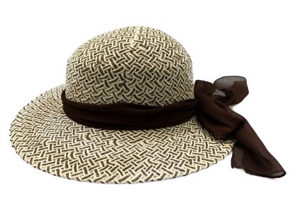 Bonneta Hologramme Paris Dámský letní klobouk s širokou krempou a mašlí hnědý