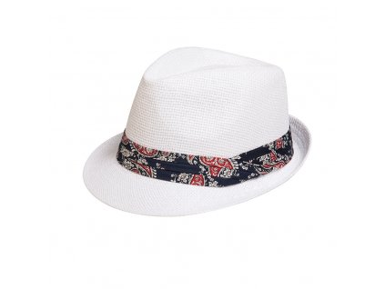 Bonneta Karfil Unisex letní bílý klobouk s šátkem okolo krempy Cowley bilý