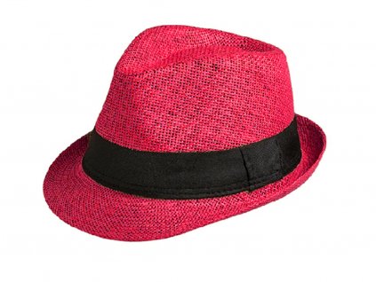 Bonneta Karfil Unisex letní trilby klobouk červený s černou stuhou Kilian