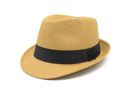 Bonneta Hologramme Paris Unisex letní trilby klobouk hnědá s černou stuhou Kilian