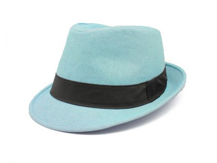 Bonneta Hologramme Paris Unisex letní trilby klobouk světle modrý s černou stuhou Kilian