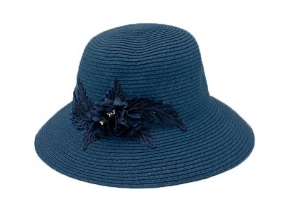 Bonneta Hologramme Paris Dámský letní cloche klobouk s květinovou aplikací Joanna tmavě modrý