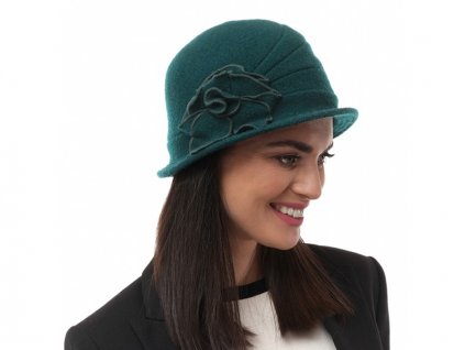 Bonneta Rabionek Dámský vlněný klobouk s plastickou květinou Olivia zelený