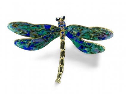 Bonneta D Bijoux Dámská brož vážka zlatá s duhovými křídly modrozelená