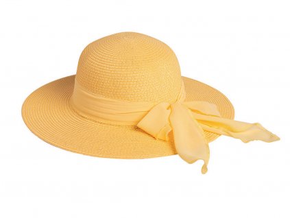 Bonneta Karfil Dámský letní klobouk s širokou krempou a šátkem Ribba žlutý