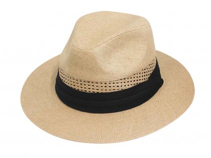 Bonneta Karfil Unisex letní fedora klobouk Raphael s proplétaným vzorem na koruně hnědý