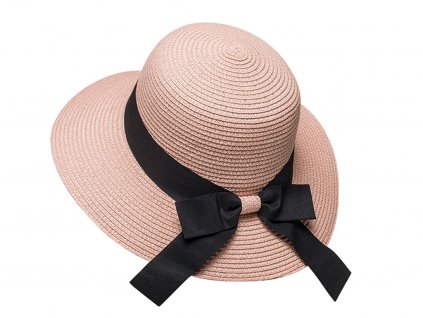 Bonneta Dámský letní cloche klobouk s černou stuhou okolo koruny Valery růžový