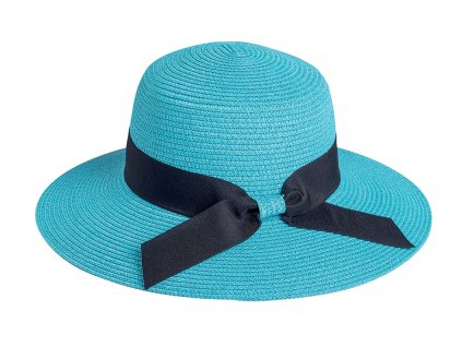Bonneta Dámský letní cloche klobouk s černou stuhou okolo koruny Valery tyrkysový