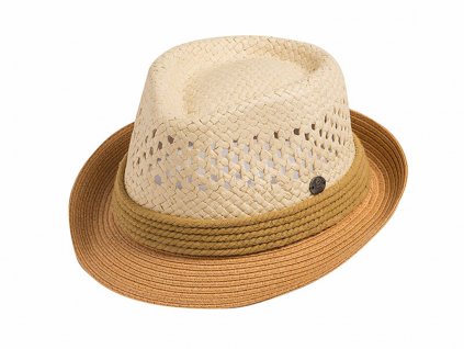 Bonneta Karfil Unisex letní trilby klobouk s proplétaným vzorem na koruně Aaron hnědý