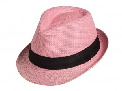 Bonneta Karfil Unisex letní trilby klobouk světle růžový s černou stuhou Kilian