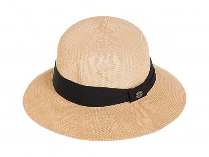 Bonneta Karfil Dámský letní cloche klobouk Elie béžový s černou stuhou