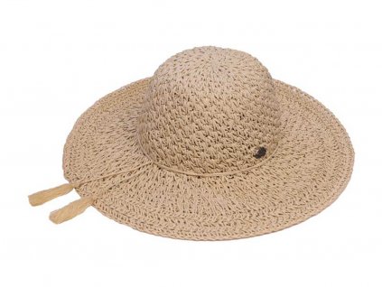 Bonneta Karfil Dámský letní háčkovaný klobouk Colette s provázkem okolo koruny béžový