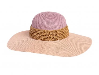 Bonneta Karfil Dámský letní klobouk Aurora růžový s hnědým proplétáním okolo koruny