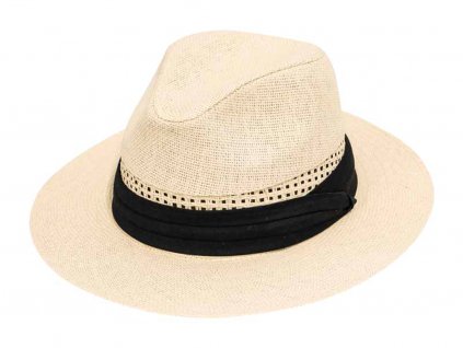 Bonneta Karfil Unisex letní fedora klobouk Raphael s proplétaným vzorem na koruně béžový