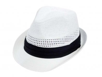 Bonneta Karfil Unisex letní trilby klobouk Manuels proplétaným vzorem na koruně bílý