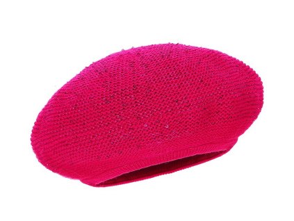 Bonneta Rabionek Dámský vlněný pletený jednobarevný baret Claire s flitry fuchsiový