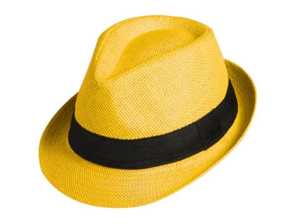 Bonneta Hologramme Unisex letní trilby klobouk žlutý s černou stuhou Kilian