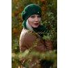 Bonneta Rabionek Dámská vlněná šála šedá rukavice šedé dámský baret vlněný pletený Manon tmavě zelená
