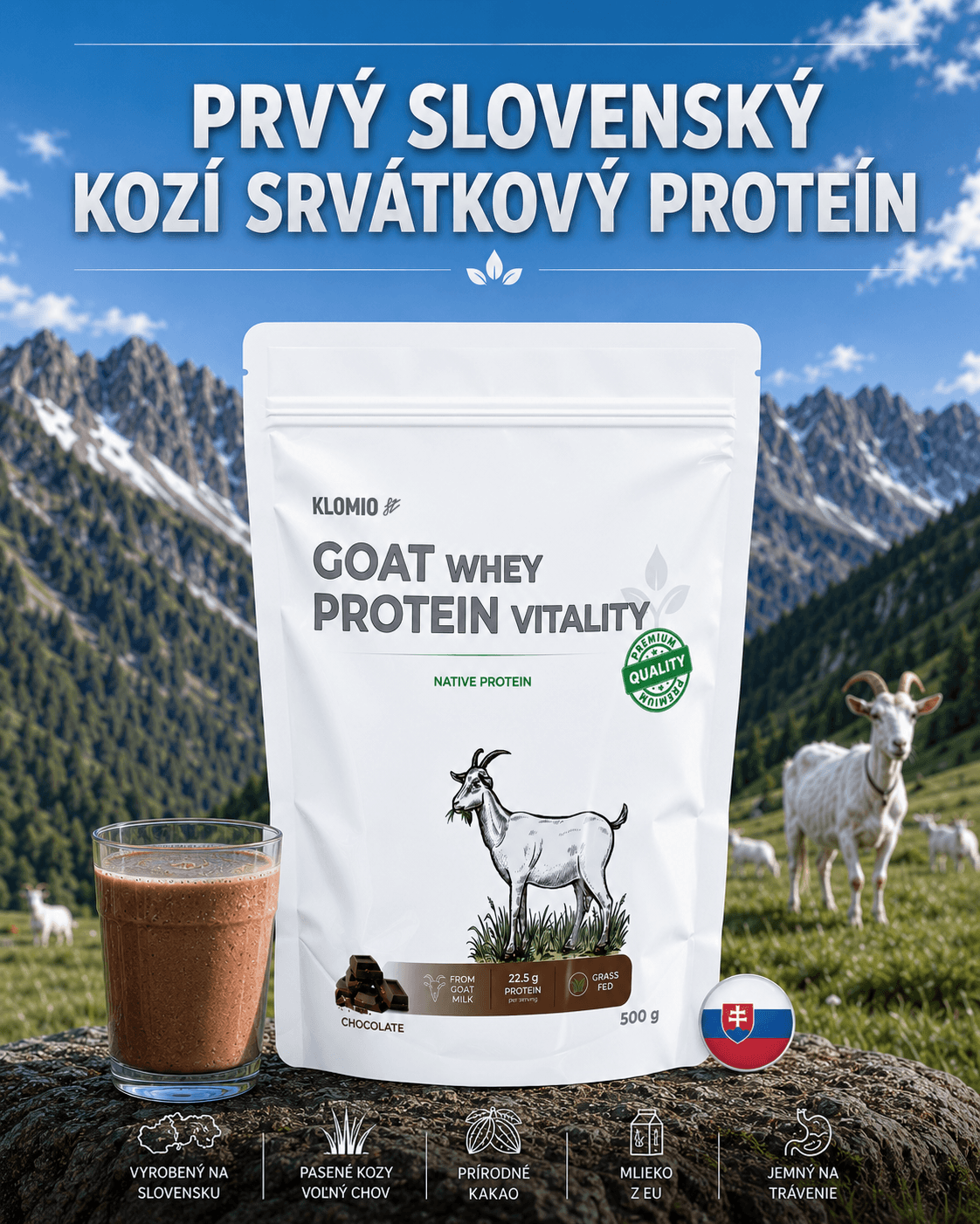Kozí proteín KLOMIO vyrobený na Slovensku