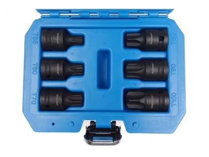 Zástrčné hlavice úderové TORX 1/2", T55-T100, sada 6 kusů - QUATROS QS50067