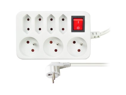 428532 prodluzovaci kabel 2 m 3 x 1 0 mm2 7 zasuvek a vypinac bily