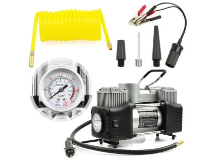 494435 dvoupistovy kompresor do auta 10 bar 12v s led svitilnou a prislusenstvim f