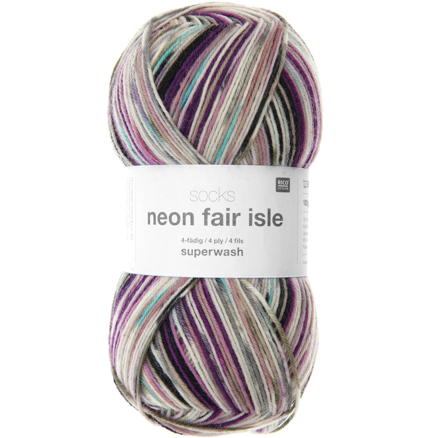 Rico Design Socks Neon Fair Isle 001 – berries