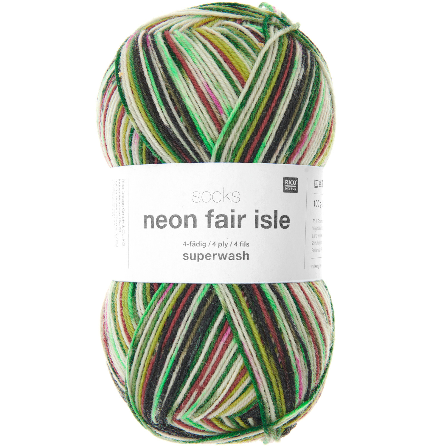 Rico Design Socks Neon Fair Isle 004 – forrest