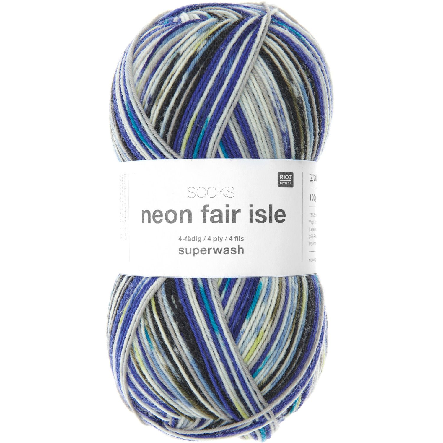 Rico Design Socks Neon Fair Isle 005 – aqua