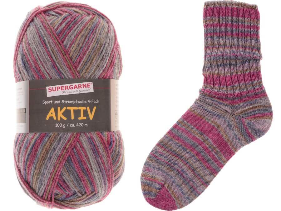 Supergarne Ponožková příze Aktiv 4-nitka –⁠⁠⁠⁠⁠⁠ Cloudy Vzor: 10 raspberry