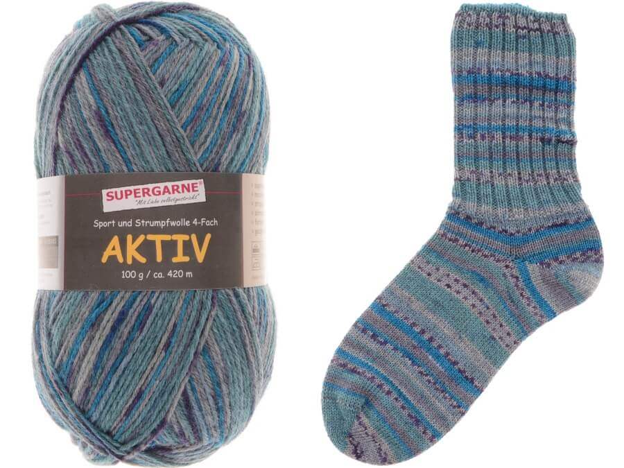 Supergarne Ponožková příze Aktiv 4-nitka –⁠⁠⁠⁠⁠⁠ Cloudy Vzor: 45 tourmaline