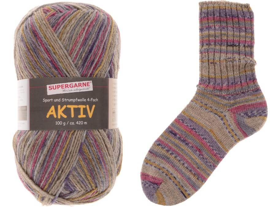 Supergarne Ponožková příze Aktiv 4-nitka –⁠⁠⁠⁠⁠⁠ Cloudy Vzor: 15 almond
