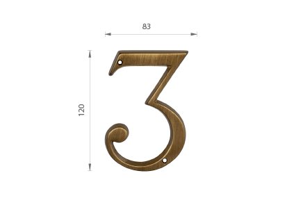 MPK -  DOMOVÁ ČÍSLICA "3"- 120 mm  BRM.LL - bronz matný