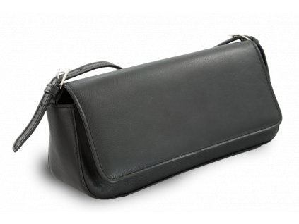 Černá kožená klopnová kabelka s krátkým popruhem