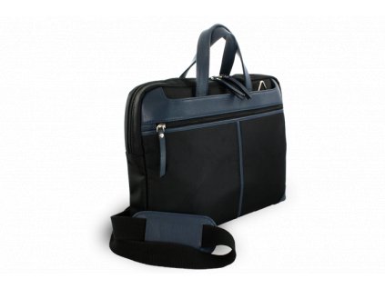 Kožená business taška na notebook, Černo/Modrá