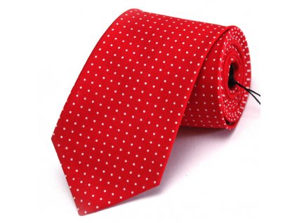 Červená kravata s bílými puntíky
