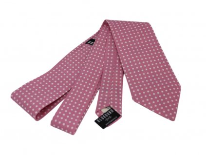 Růžová kravata s bílými puntíky