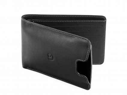 Kožená peněženka s pouzdrem na iPhone SE/5S/5 bifold, Černá