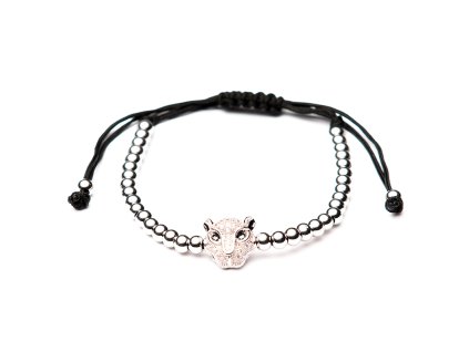 Macrame náramek s leopardem, Bílé zlato