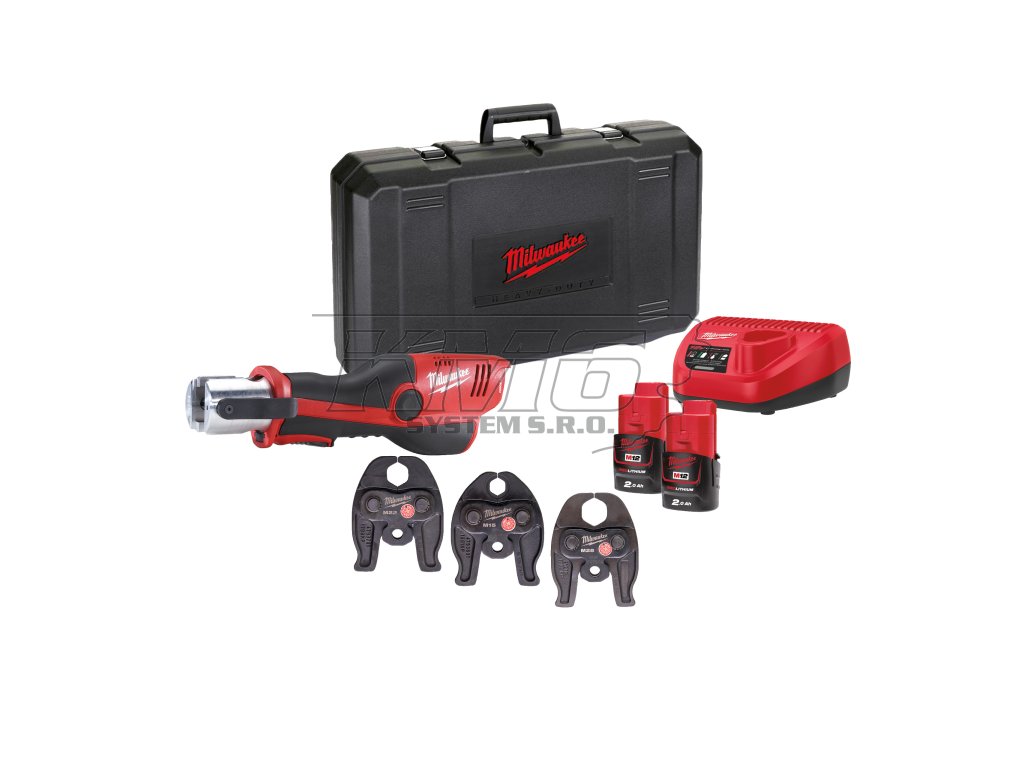 Milwaukee M12 HPT-202C M-SET, Hydraulické akumulátorové krimpovací kleště s 15/22/28 mm čelistmi M profilu akumulátorové řady M12™ Force Logic™ v setu se 2 akumulátory M12 B2 a nabíječkou C12 C