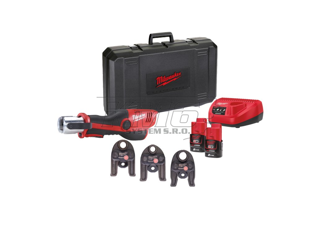Milwaukee M12 HPT-202C TH-SET, Hydraulické akumulátorové krimpovací kleště s 16/20/26 mm čelistmi TH profilu akumulátorové řady M12™ Force Logic™ v setu se 2 akumulátory M12 B2 a nabíječkou C12 C