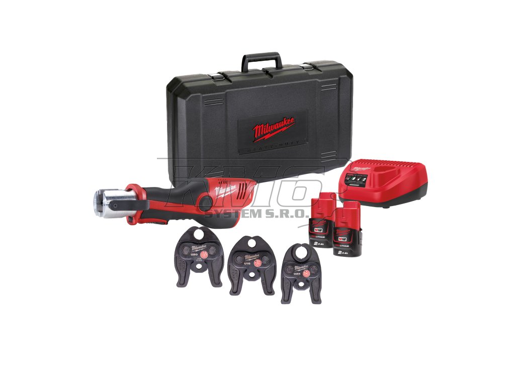 Milwaukee M12 HPT-202C U-SET, Hydraulické akumulátorové krimpovací kleště s 16/20/25 mm čelistmi U profilu akumulátorové řady M12™ Force Logic™ v setu se 2 akumulátory M12 B2 a nabíječkou C12 C